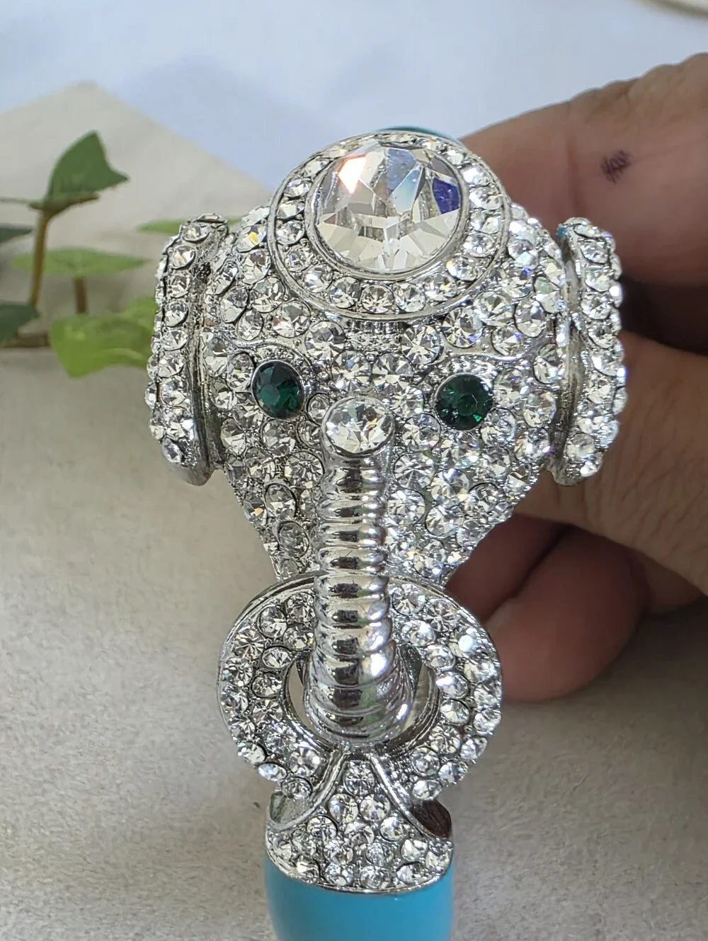 Dazzling Rhinestone Elephant Turquoise Enamel Clamper Statement Bracelet